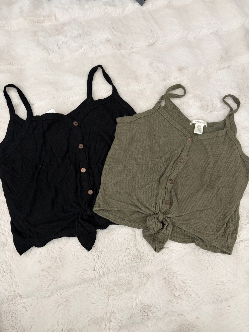 Women’s Button-Front Tie Tank Top - Black and Olive